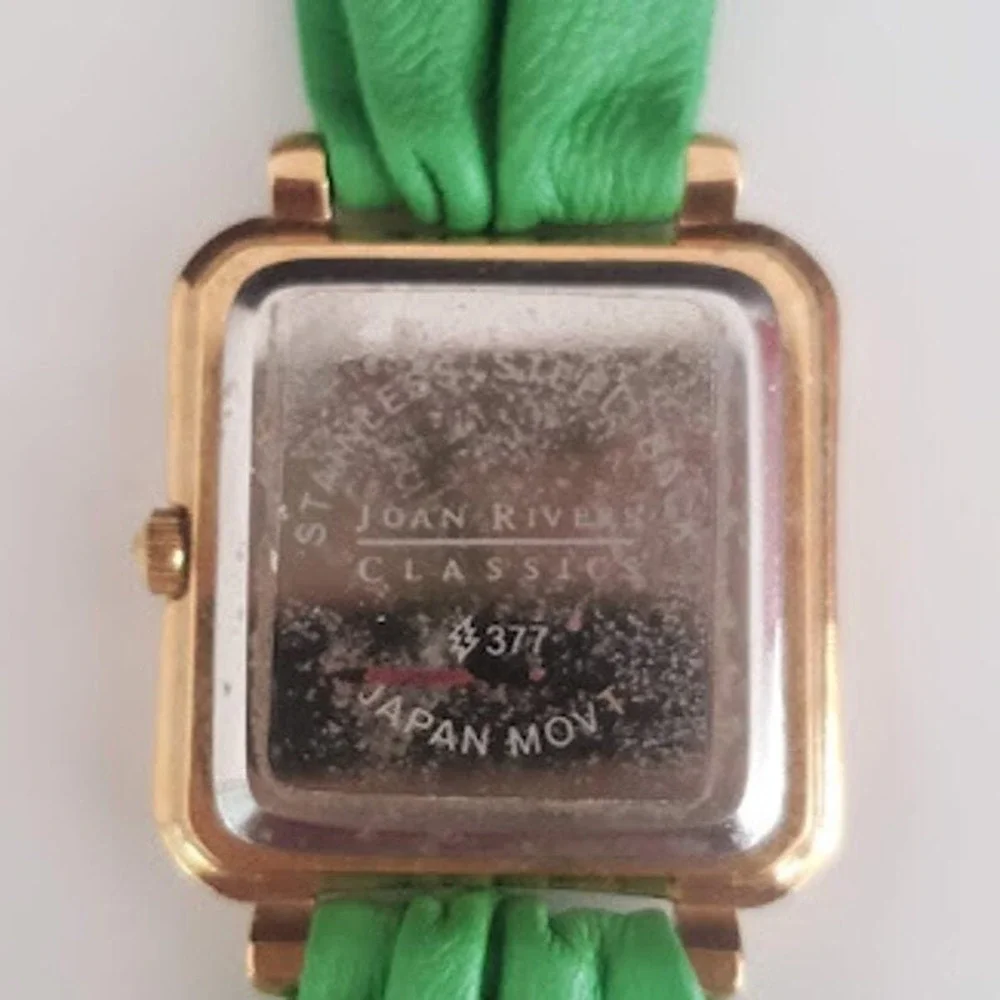 Joan Rivers Classics Green Leather Band Square Gold Tone Quartz Watch Running - Picture 3 of 10